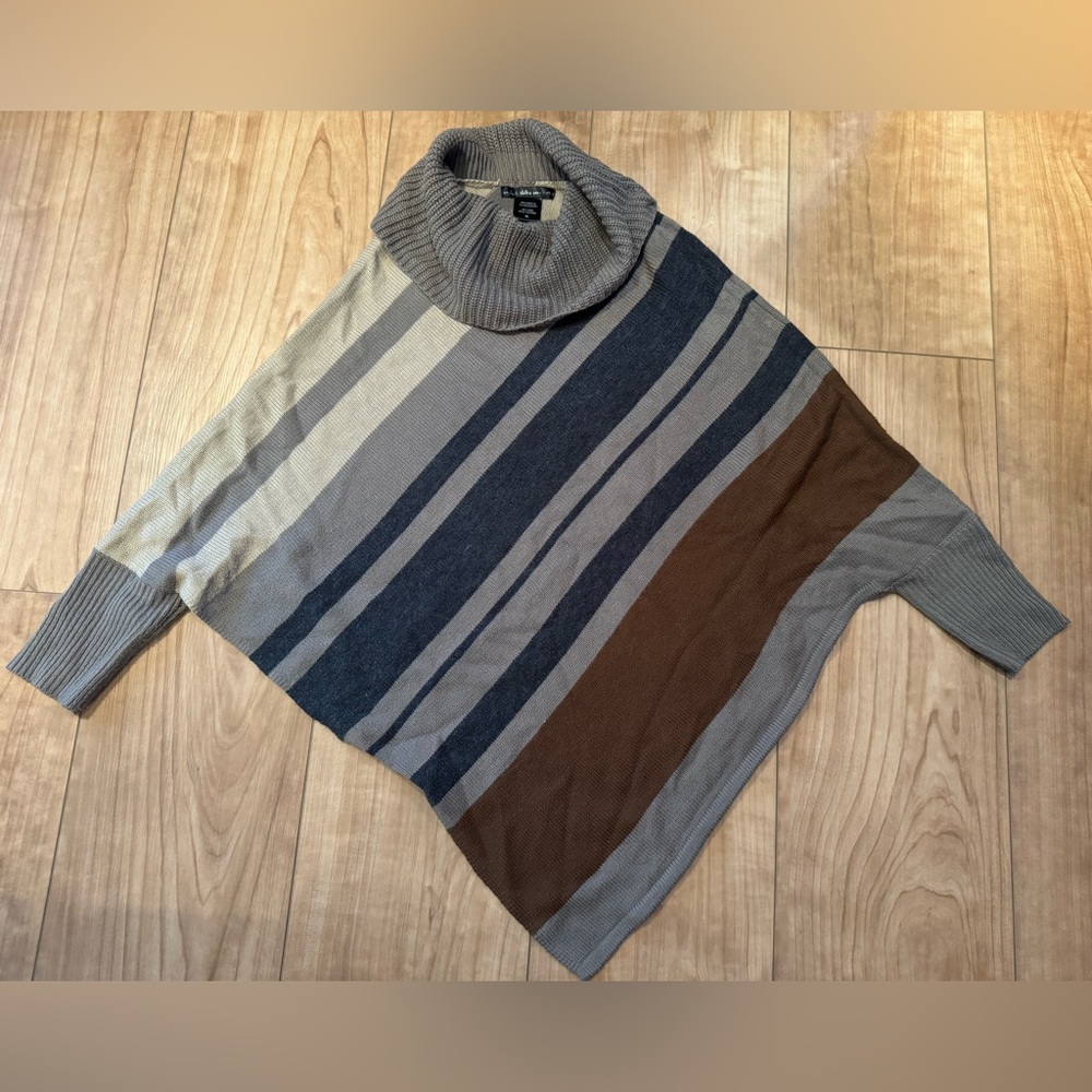 United States Sweaters Women's Striped Poncho - Gray, tan and Brown